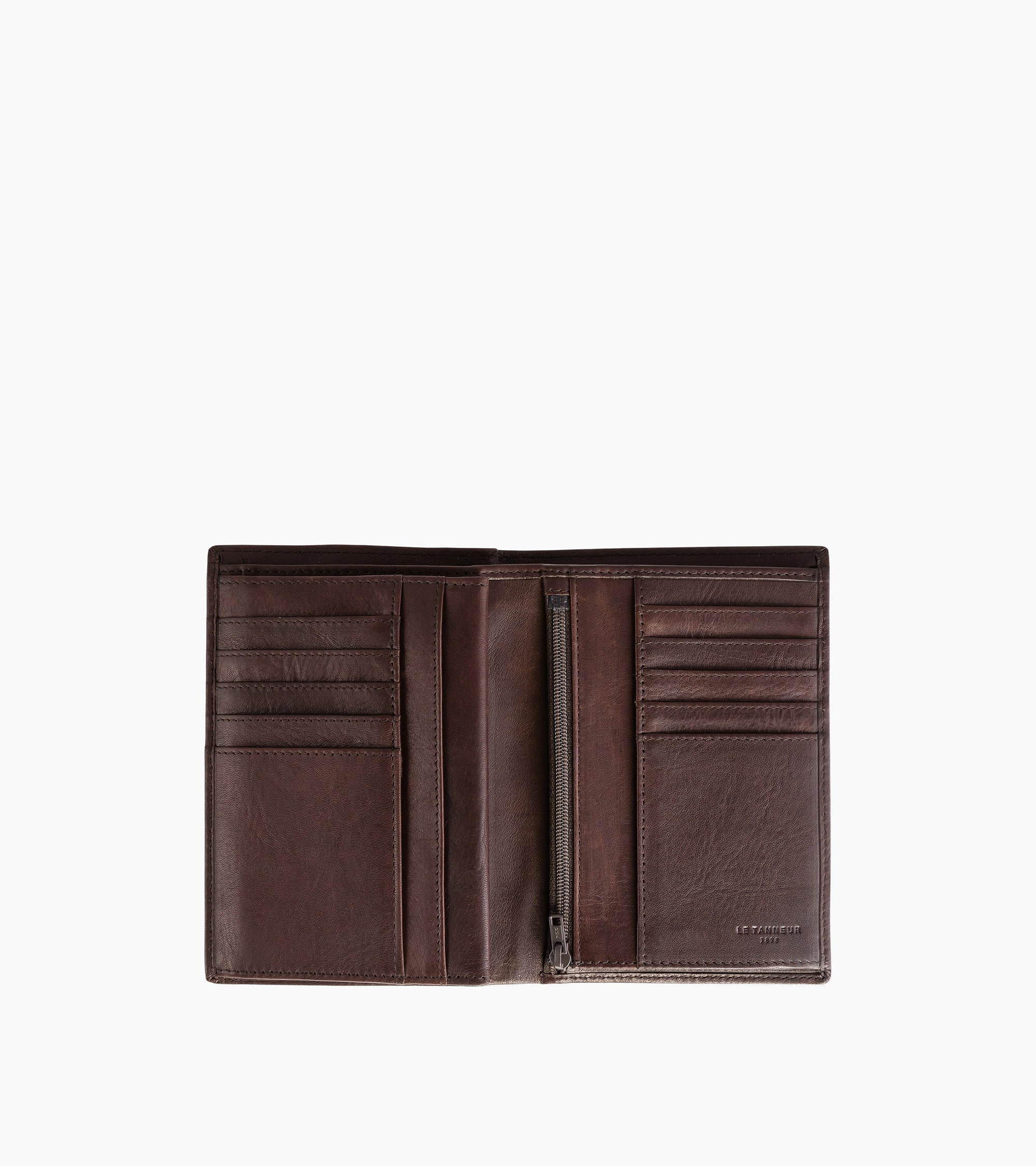Grand portefeuille zippé 3 volets Gary en cuir huilé