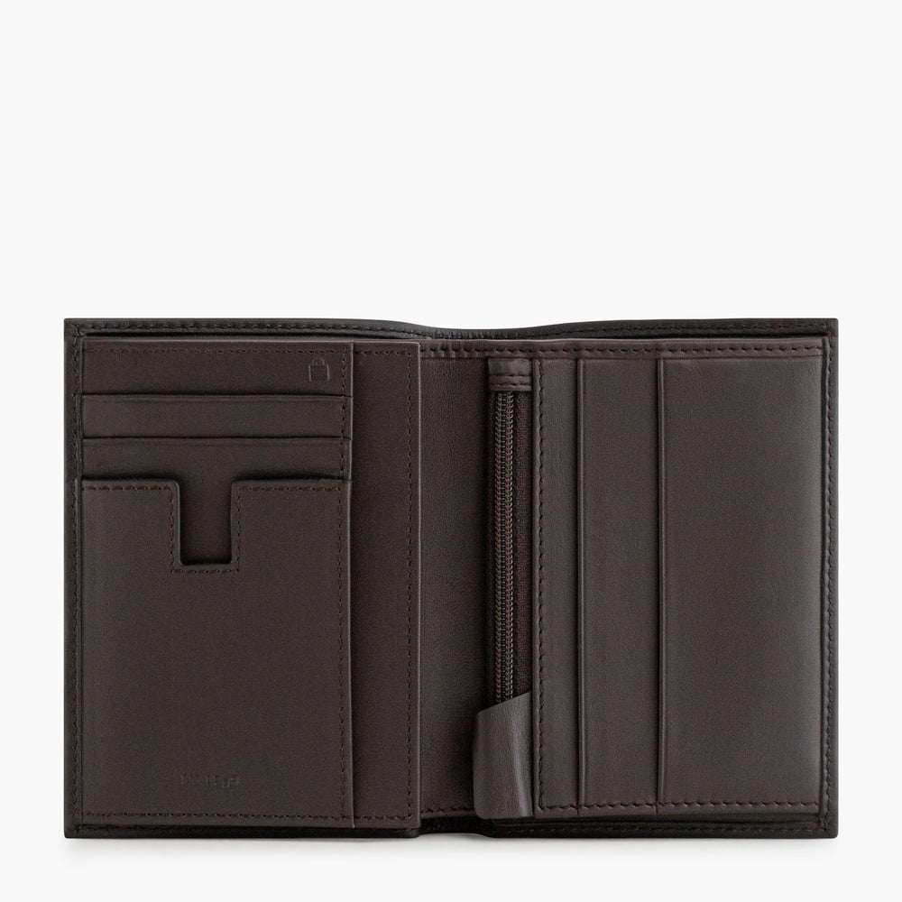 Portefeuille vertical avec poche monnaie zippée Albert en cuir lisse  - Le Tanneur